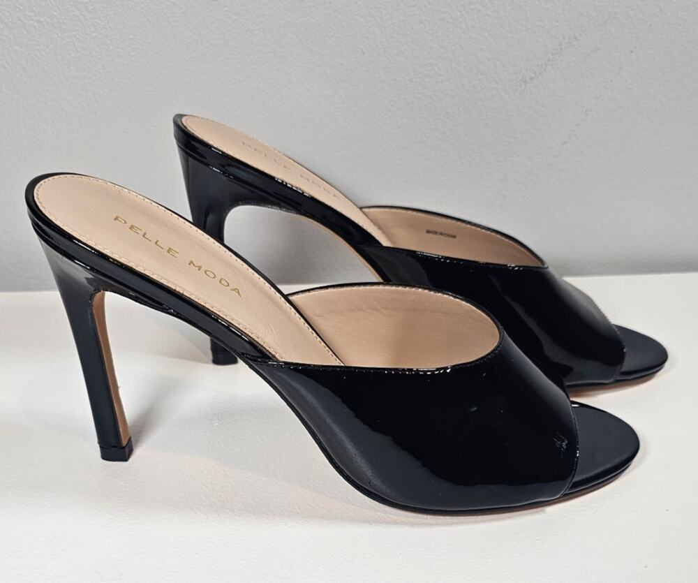 Pella Moda Patent Black Leather Slide 4 inch Heels, Sz 10M, New